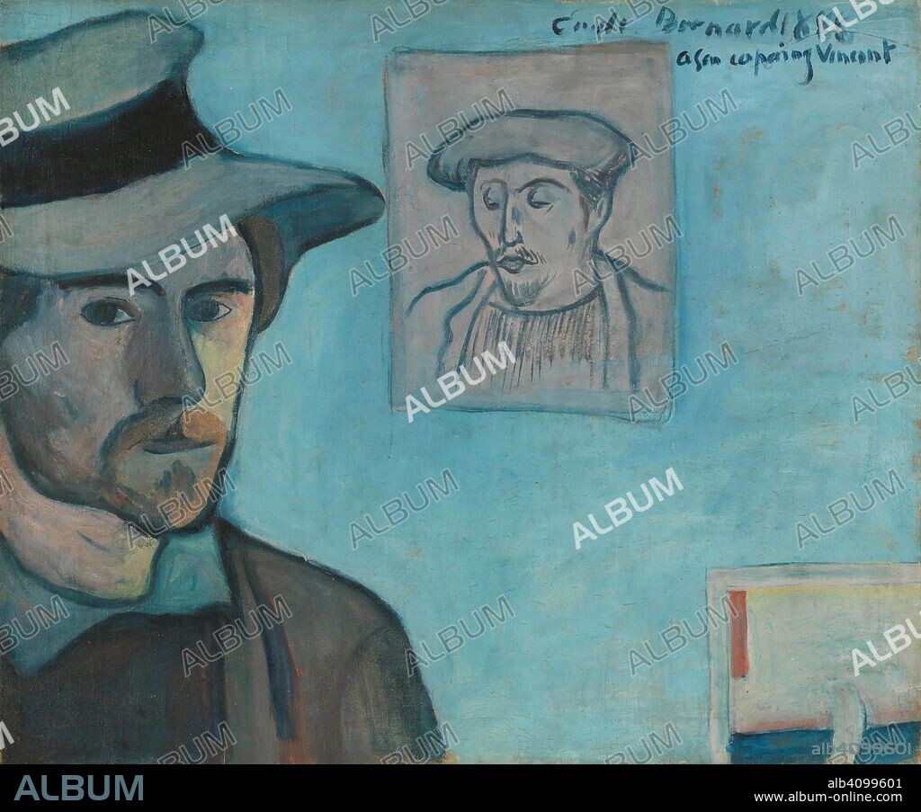 EMILE BERNARD. Self-Portrait with Portrait of Gauguin. Date: 1888, Pont-Aven. Dimensions: 46 cm x 56 cm, 60.5 cm x 69.5 cm.
