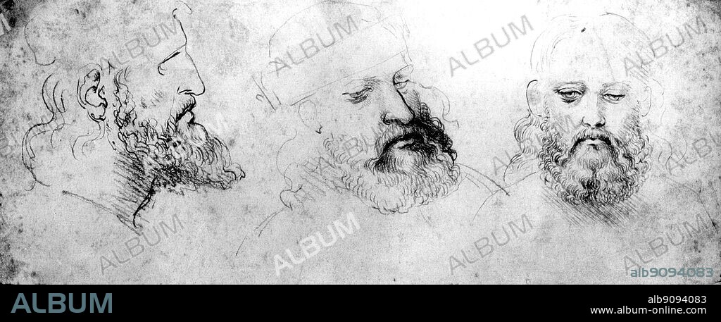 Leonardo da Vinci. Three portrait sketches of Cesare Borgia.