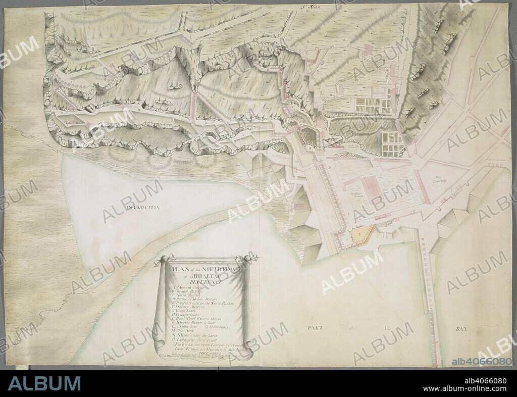This plan includes the North Front of Gibraltar from the Moorish Castle to Prince's Lines and Wilis's batteries. PLAN of the NORTH FRONT of GIBRALTAR. [Gibraltar] : Capt Chas. OHara Coldstream Regt. Delineavit Iany. 1756., [1756.]. Source: Maps K.Top.72.47.b.2.TAB. Language: English.