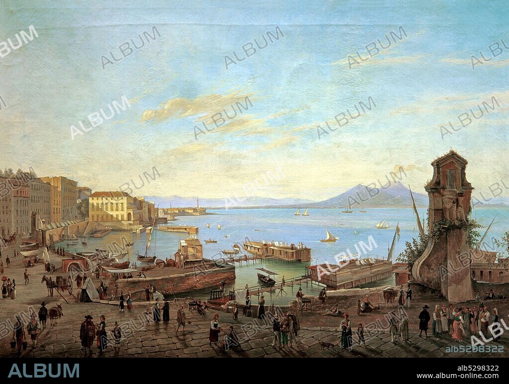 Frans Vervloet. 1795-1872 . View of the Gulf of Naples from Santa Lucia. 1832. oil painting on canvas. cm 52 x 76.