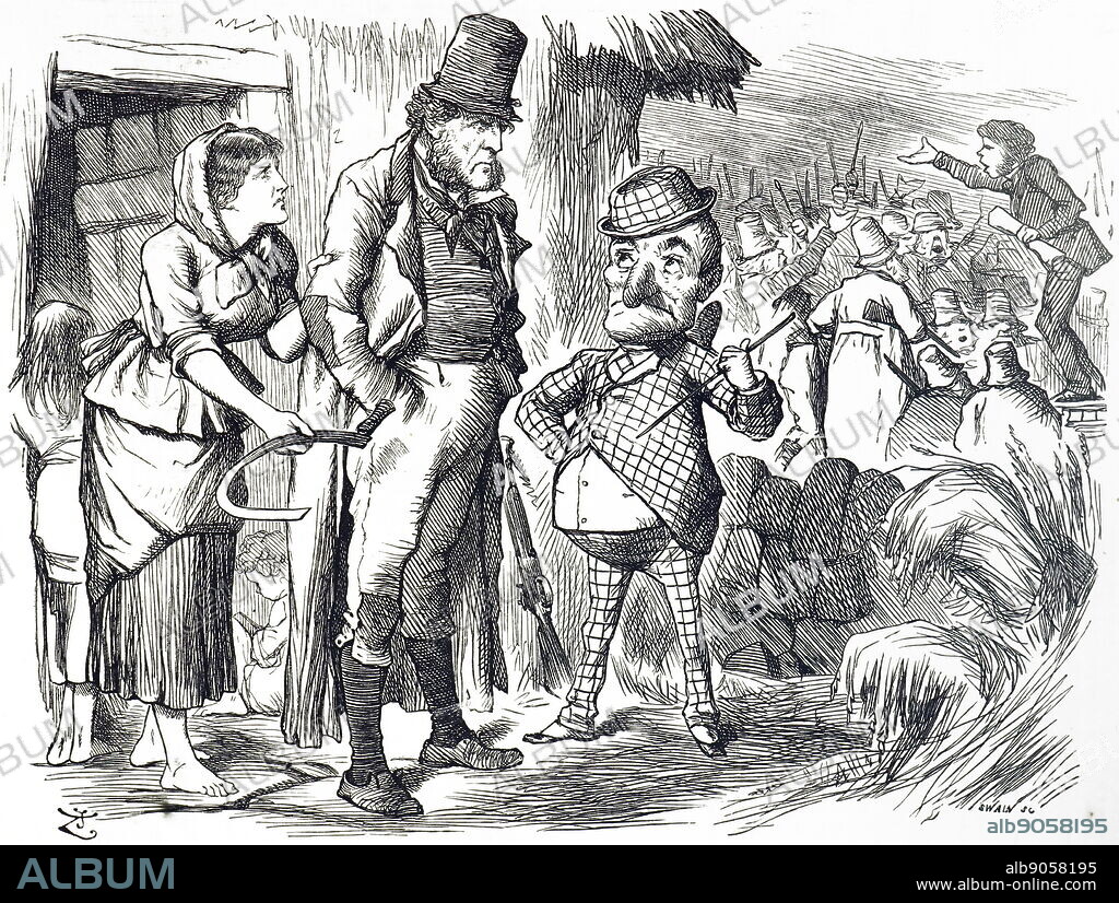 Cartoon commenting on the unrest in Ireland. Illustrated by John Tenniel (1820-1914) an English illustrator, graphic humourist, and political cartoonist. Dated 19th century.