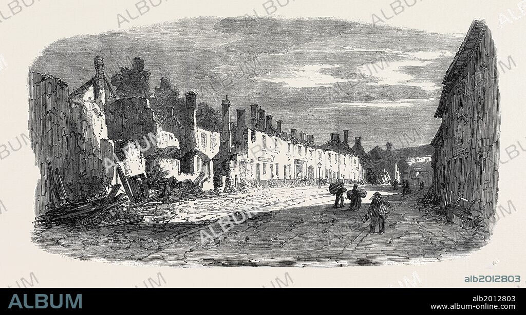 THE GREAT FIRE AT OTTERY ST. MARY, DEVONSHIRE: RUINS OF MILL STREET, UK, 1866.