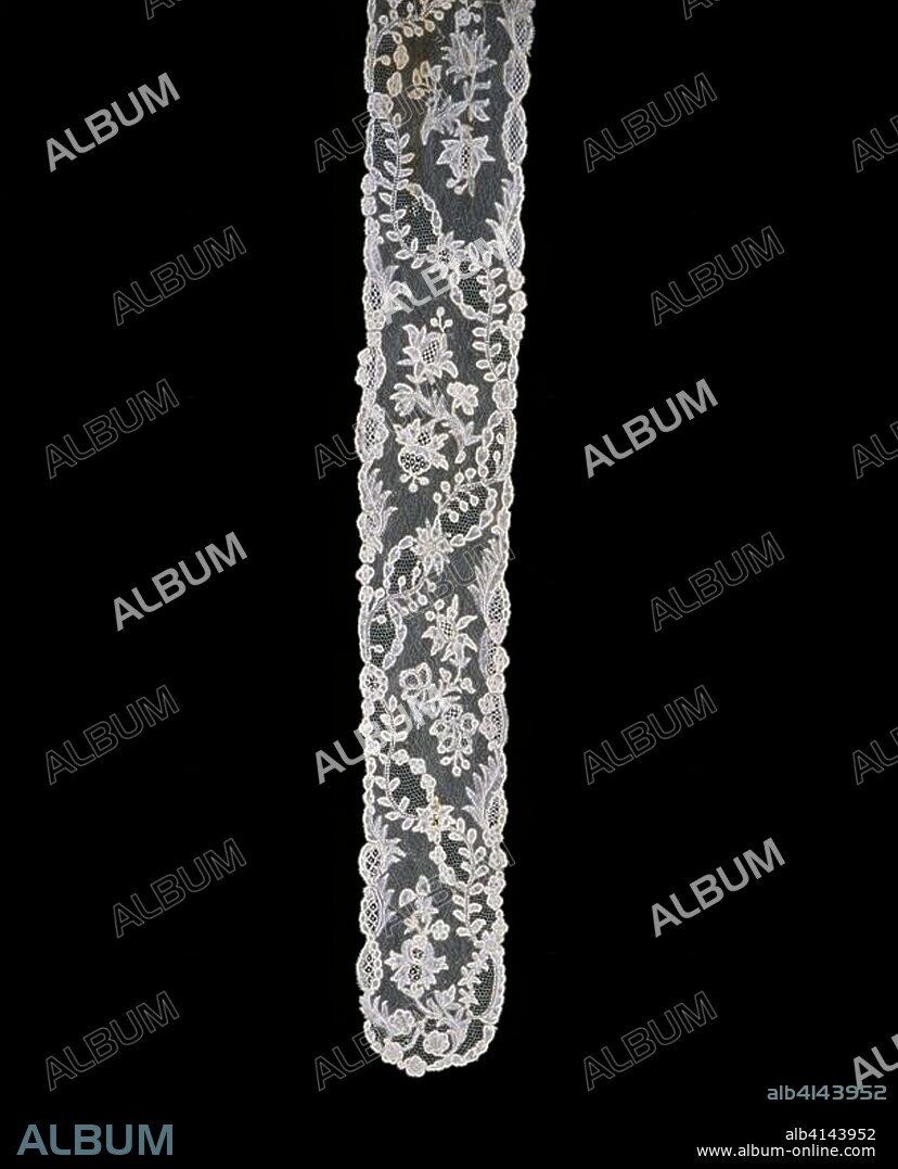 Pair of Lappets (Joined). Belgium, Flanders, Brussels. Date: 1765-1775. Dimensions: 108.2 × 9.1 cm (42 5/8 × 3 5/8 in.). Linen, bobbin part lace of a type known as "Brussels" with a Droschel
 mesh ground. Origin: Flanders.