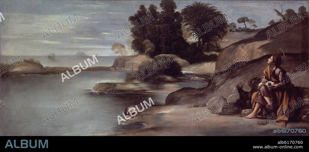 FRAY JUAN BAUTISTA MAINO (1581-1649). 'Landscape with Saint John the Evangelist', 1612-1614, Oil on canvas, 74 cm x 163 cm, P03128.