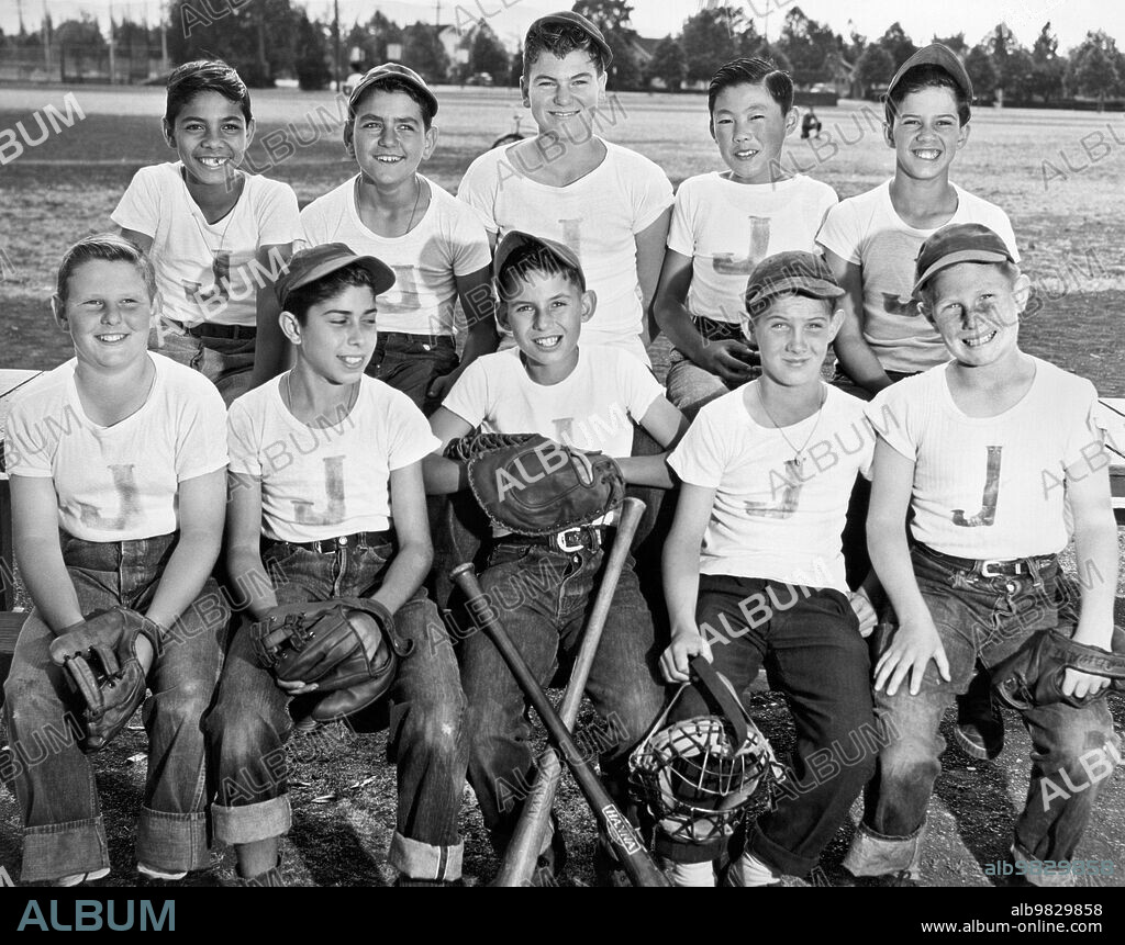 United States: circa 1950, A little league team poses for their portrait.