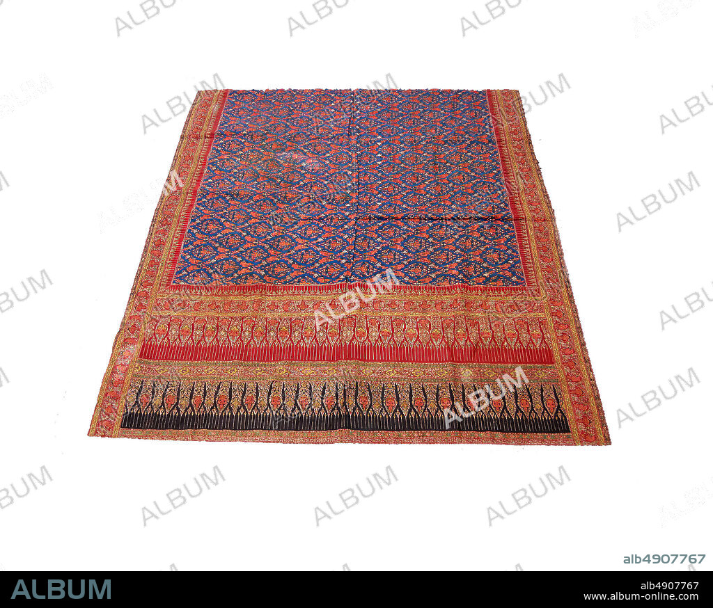 Skirt Cloth (Pha Nung), partial, India (for Thai market), 18thearly 19th century, India (for Thai market), Resist- and mordant-dyed plain-weave cotton, Overall: 54 1/2 x 65 in. (138.4 x 165.1 cm), Overall (including border): 63 1/2 x 72 1/4 in. (161.3 x 183.5 cm), Textiles-Painted.