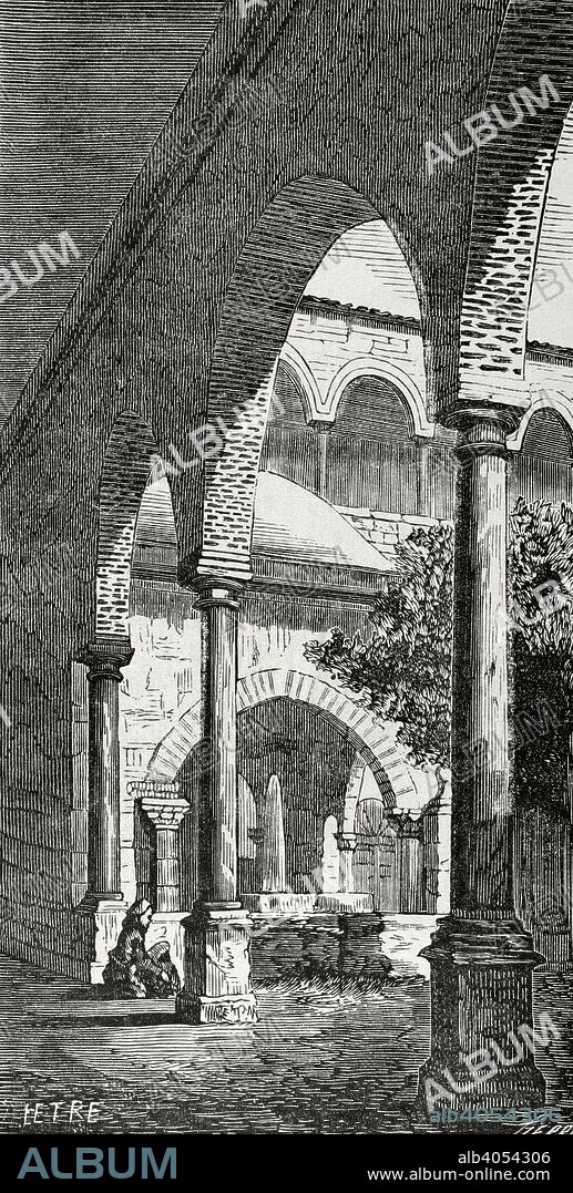 España. Andalucía. Córdoba. Iglesia de San Francisco y San Eulogio. En el siglo XIX formaba parte del desparecido convento de San Francisco. Claustro. Dibujo por Letre. Grabado por Sierra. Crónica General de España, Historia Ilustrada y Descriptiva de sus Provincias. Andalucía, 1867. Biblioteca Histórico Militar de Barcelona, Cataluña, España.