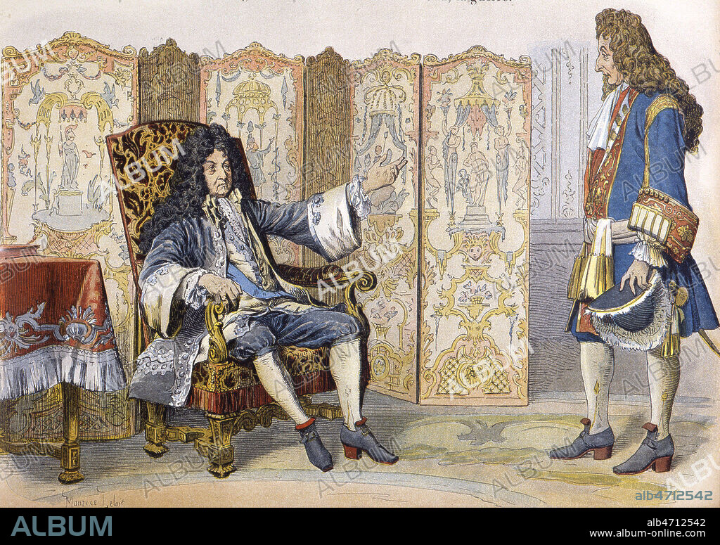 LOUIS XIV (1638-1715) et Samuel BERNARD (1651-1739) a Marly. Illustration de Maurice LELOIR (1851-1940) pour Le Roy Soleil de Gustave TOUDOUZE (1847-1904). Credit : Collection KHARBINE-TAPABOR.