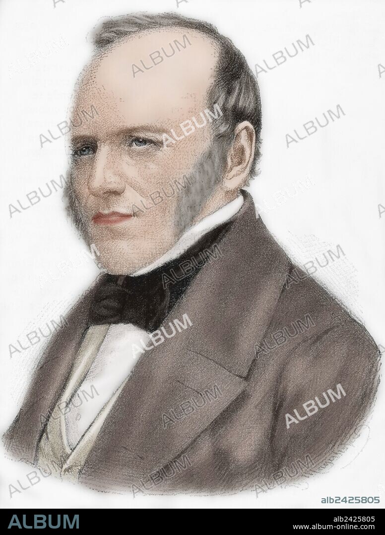 Charles Lyell (1797-1875). Abogado y geólogo británico, uno de los fundadores de la geología moderna. Grabado por Maynhofer "Nuestro Siglo", 1883. Coloreado.
