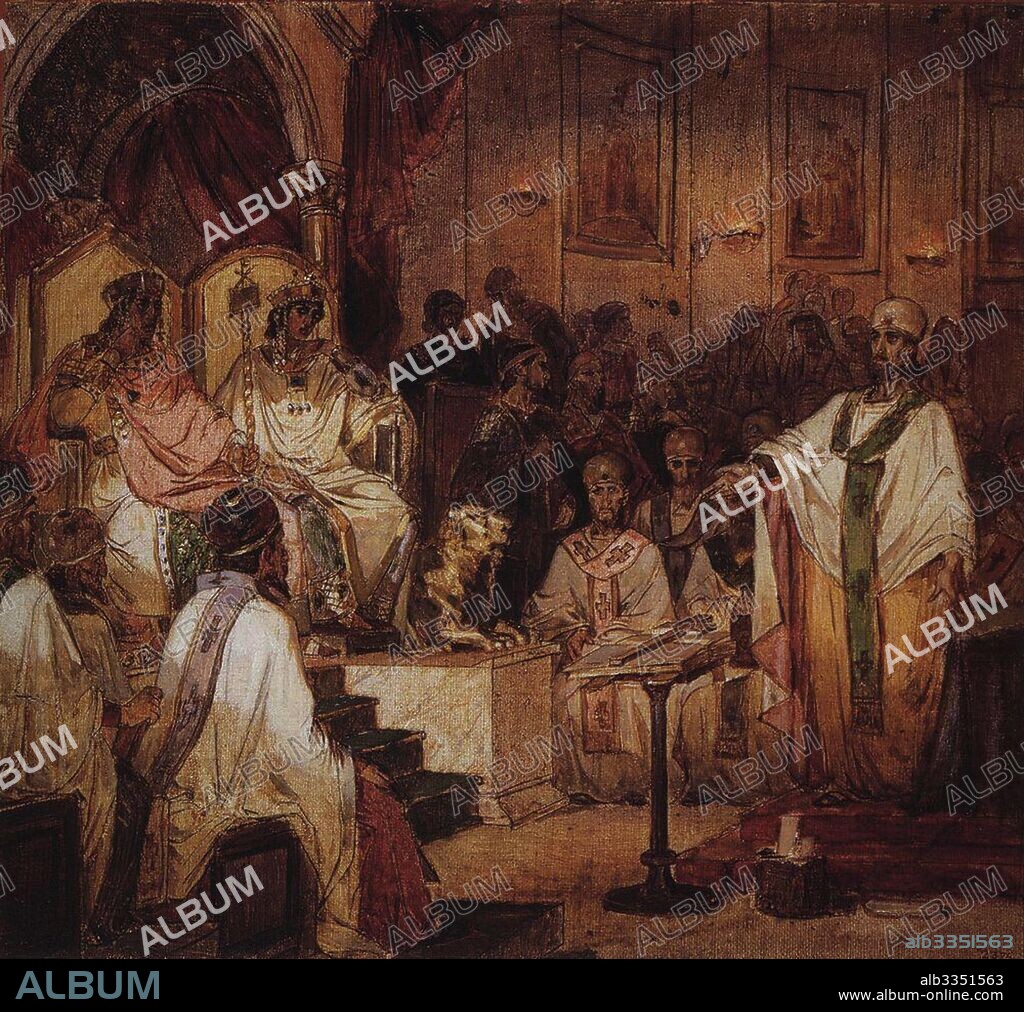 VASILI IVANOVICH SURIKOV. The Council of Chalcedon (Study for Fresco in the Cathedral of Christ the Saviour).