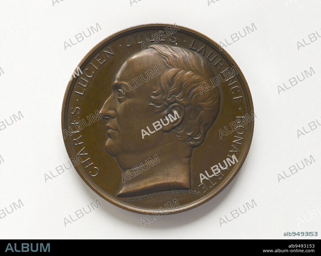 Charles-Lucien Bonaparte (1803-1857), French prince, ornithologist, Dumont, Augustin-Alexandre, Engraver in medals, Ponscarme, François Joseph Hubert, Engraver in medals, Array, Numismatics, Medal, Dimensions - Work: Diameter: 5 cm.