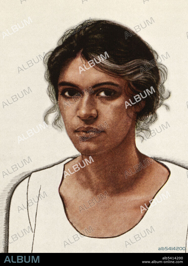 Elise Johnson McDougald (1885-1971), aka Gertrude Elise McDougald Ayer, was an American educator, writer, activist and the first African-American woman principal in New York City public schools. McDougald's essay "The Double Task: The Struggle for Negro Women for Sex and Race Emancipation" was published in the March 1925 issue of Survey Graphic magazine, Harlem: The Mecca of the New Negro. This particular issue, edited by Alain Locke, helped usher in and define what is now known as the Harlem Renaissance. McDougald's contribution to this magazine, which Locke adapted for inclusion as "The Task of Negro Womanhood" in his 1925 anthology The New Negro: An Interpretation, is an early example of African-American feminist writing. Artwork by Winold Reiss (1886-Aug 1953), 1925.