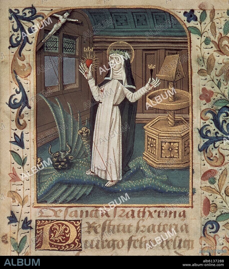 MANUSCRITO-LA OFRENDA DEL CORAZON-STA CATALINA DE SIENA S XIV.