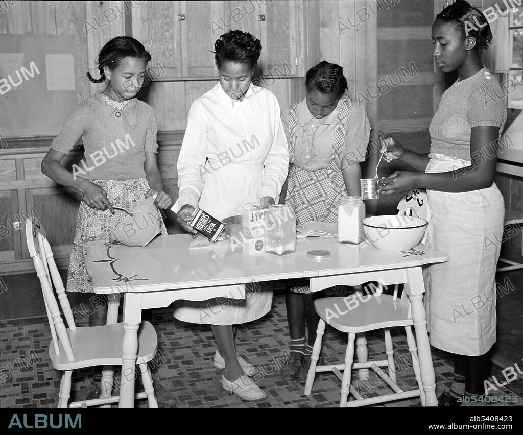 Students with teacher in home economics cooking class. Prairie Farms, Alabama. Homemaking in the US has been a foundational piece of the education system, particularly for women. These homemaking courses, called home economics, have had a prevalent presence in secondary and higher education since the 19th century. By definition, home economics is - the art and science of home management - meaning that the discipline incorporates both creative and technical aspects into its teachings. Home economics courses often consist of learning how to cook, how to do taxes, and how to perform child care tasks. Marion Post Wolcott, 1939 (cropped and cleaned).