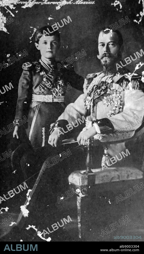 Nicholas II or Nikolai II, Tsar of Russia with his son Alexis, 1913. Nicholas II or Nikolai II (1868 - 17 July 1918), Tsar of Russia. known as Saint Nicholas in the Russian Orthodox Church, was the last Emperor of Russia, ruling from 1 November 1894 until his forced abdication on 15 March 1917. His reign saw the fall of the Russian Empire from one of the foremost great powers of the world to economic and military collapse.