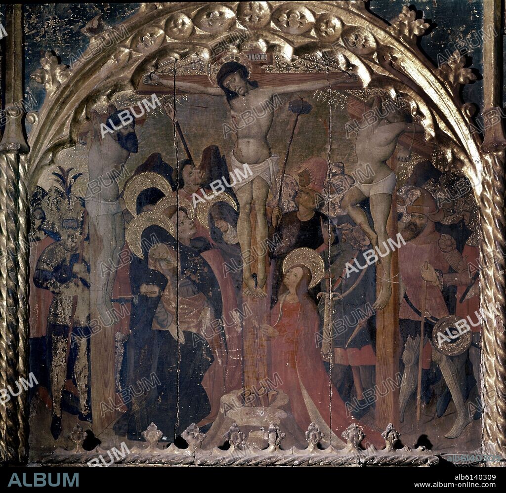 LORENZO ZARAGOZA (1363-1406). RETABLO DE SAN VALERO - TABLA DE LA CRUCIFIXION (ANTES DE LA RESTAURACION).