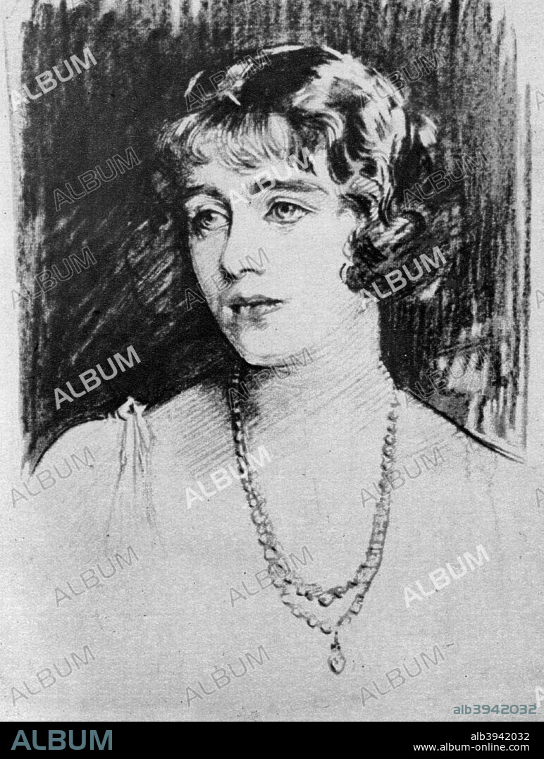 Study of Lady Elizabeth Bowes-Lyon, 1923. Presented to her by Prince Paul of Serbia as a wedding present prior to her marriage to the Duke of York, the future King George VI. A print from The Illustrated London News Wedding Number, 28th April 1923.