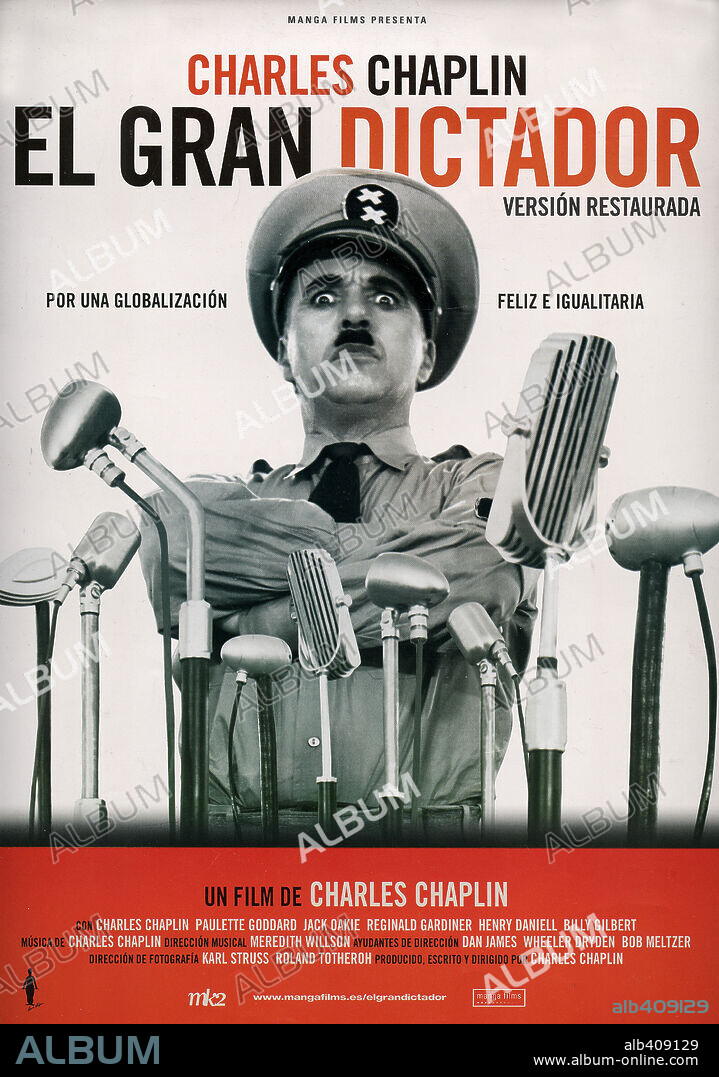 Poster de EL GRAN DICTADOR, 1940 (THE GREAT DICTATOR), dirigida por CHARLES CHAPLIN. Copyright UNITED ARTISTS.