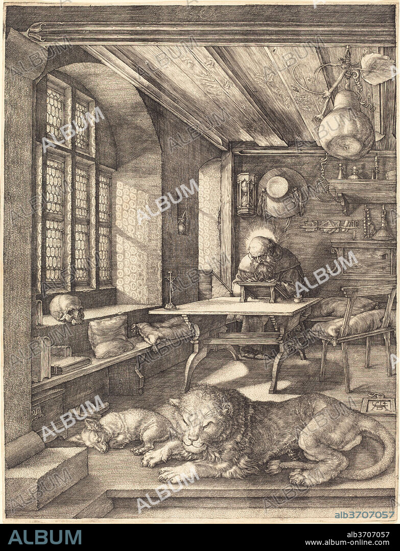ALBERTO DURERO. Saint Jerome in His Study. Dated: 1514. Dimensions: sheet (trimmed to plate mark): 25.4 x 19 cm (10 x 7 1/2 in.). Medium: engraving on laid paper.