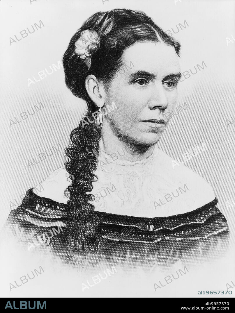 Martha Johnson Patterson, Daughter of U.S. President Andrew Johnson and First Lady Eliza McCardle Johnson, served as Hostess for her Father during his Presidency due to her Mother's Illness, Head and Shoulders Portrait, Engraving by J.C. Buttre, 1880.