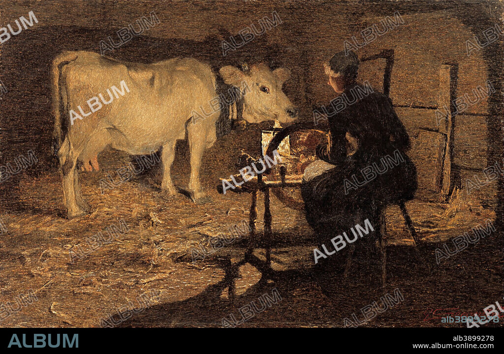 GIOVANNI SEGANTINI. Spinning. Date/Period: 1891. Painting. Oil on canvas. Height: 58.30 mm (2.29 in); Width: 89.10 mm (3.50 in).