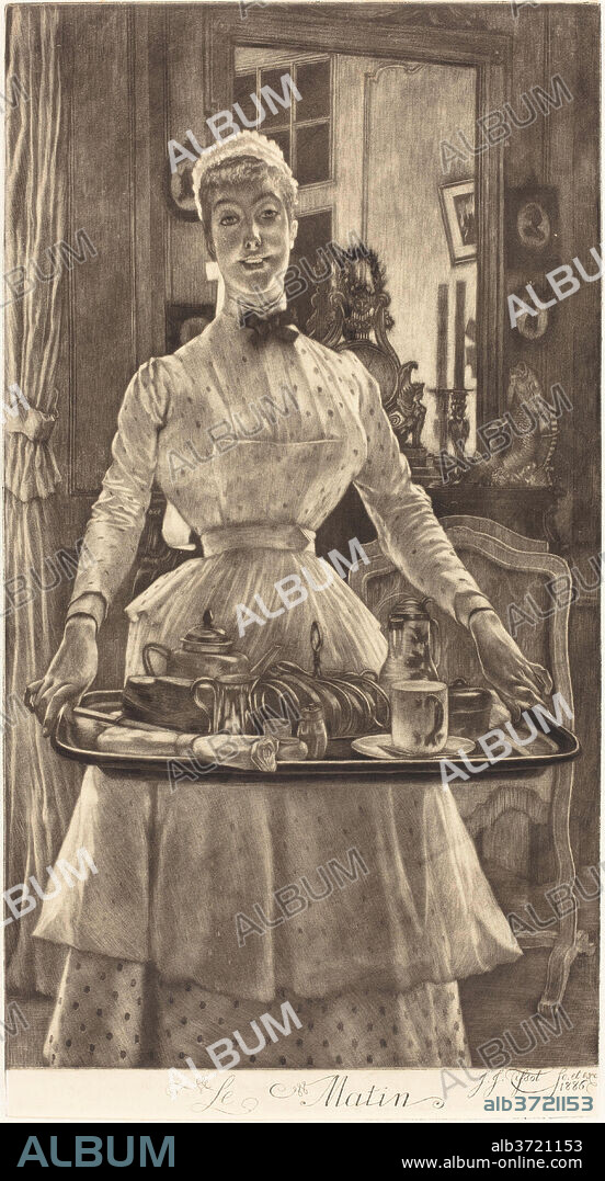 JAMES JACQUES JOSEPH TISSOT. Le Matin (Morning). Dated: 1886. Dimensions: plate: 48.6 x 25.9 cm (19 1/8 x 10 3/16 in.)  sheet: 72 x 54.7 cm (28 3/8 x 21 9/16 in.). Medium: mezzotint on wove paper.