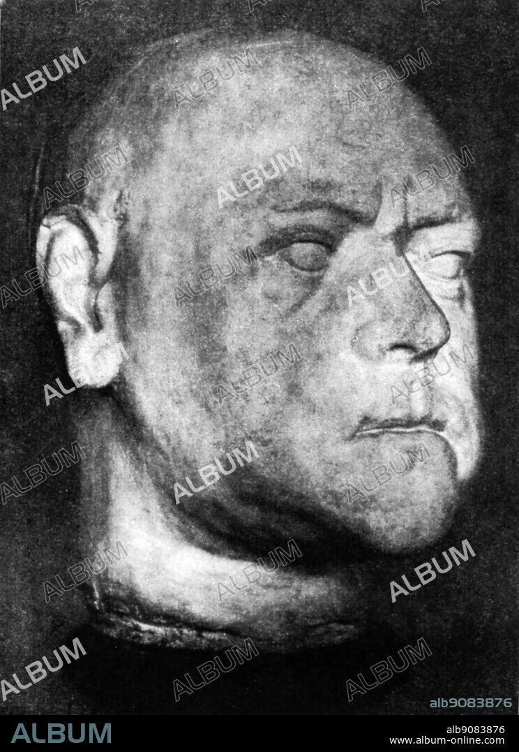 The face-mask of Peter, made in 1719 while he was alive, was by Carlo Rastrelli, sculptor father of the great architect. Peter I the Great or Pyotr Alexeyevich Romanov (Pyotr I or Pyotr Velikiy) (9 June 1672 - 8 February 1725 [30 May 1672 - 28 January 1725 O.S.) ruled the Russian Empire from 7 May (27 April O.S.) 1682 until his death, jointly ruling before 1696 with his weak and sickly half-brother, Ivan V. Peter carried out a policy of "Westernization" and expansion that transformed the Tsardom of Russia into the Russian Empire, a major European power. ©TopFoto.