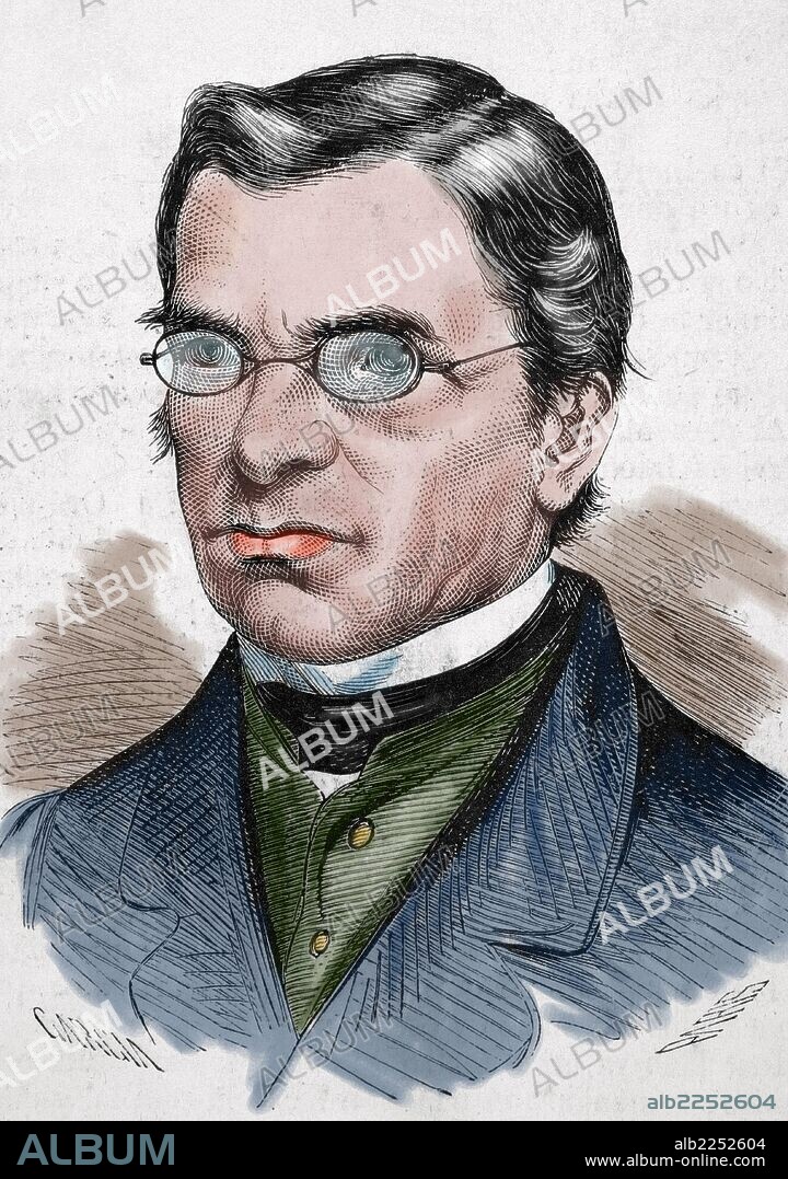 EMILE LITTRE (1801-1881). Lexicógrafo y filósofo francés, famoso por su Diccionario de la lengua Francesa. Grabado por Paris. "La Ilustración Española y Americana", 1872. Coloreado.