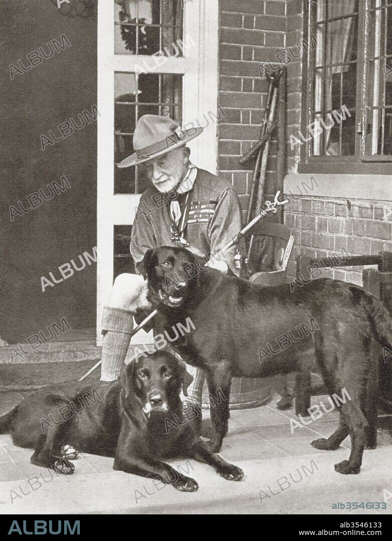 Robert Stephenson Smyth Baden-Powell, 1st Baron Baden-Powell, 1857 – 1941, aka B-P or Lord Baden-Powell. Lieutenant-general in the British Army, writer, and founder of the Scout Movement. From The Story of 25 Eventful Years in Pictures, published 1935.
