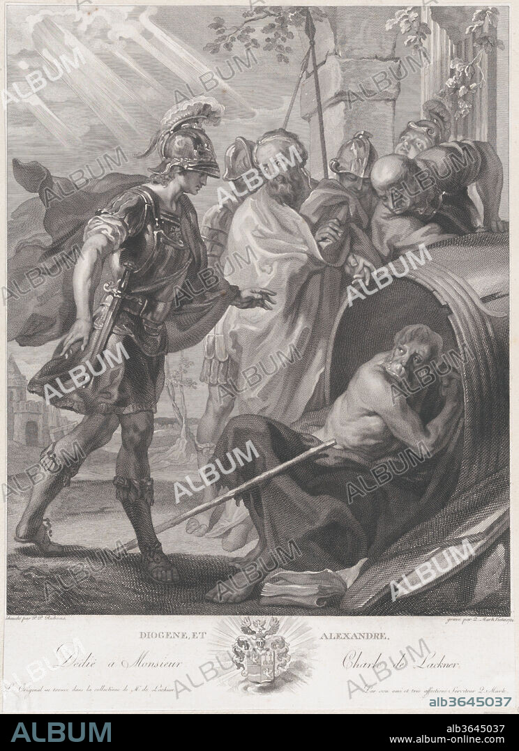 The meeting of Diogenes of Sinope and Alexander the Great. Artist: After Peter Paul Rubens (Flemish, Siegen 1577-1640 Antwerp); Quirin Mark (Austrian, Littau 1753-1811 Vienna). Dimensions: Sheet (Trimmed): 18 1/16 × 13 1/16 in. (45.9 × 33.1 cm). Date: 1784.