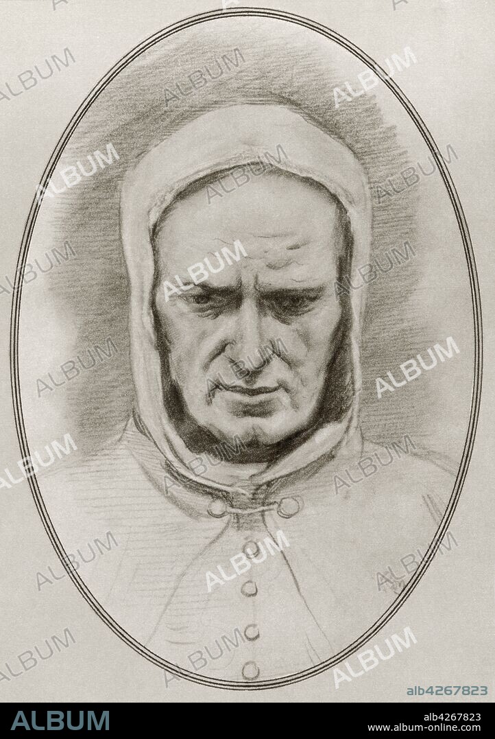 Giotto di Bondone,  c 1267 – 1337,  aka Giotto and Giottus Italian painter and architect Illustration by Gordon Ross,  American artist and illustrator 1873-1946,  from Living Biographies of Great Painters.