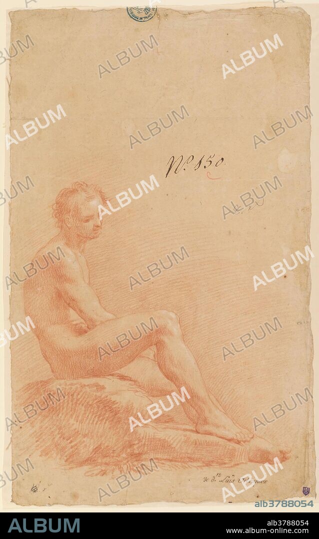 LUIS GONZÁLEZ VELÁZQUEZ. Luis González Velázquez / 'Academia'. Siglo XVIII. Clarión, Sanguina sobre papel oscuro, 510 x 310 mm.