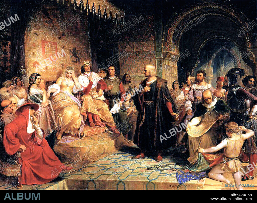 Christopher Columbus (c. 31 October 1451-20 May 1506) was a navigator, colonizer, and explorer from Genoa, Italy, whose voyages across the Atlantic Ocean led to general European awareness of the American continents in the Western Hemisphere. With his four voyages of exploration and several attempts at establishing a settlement on the island of Hispaniola, all funded by Isabella I of Castile, he initiated the process of Spanish colonization which foreshadowed general European colonization of the 'New World'. Isabella I (22 April 1451-26 November 1504) was Queen of Castile and Leà¸£à¸“n.