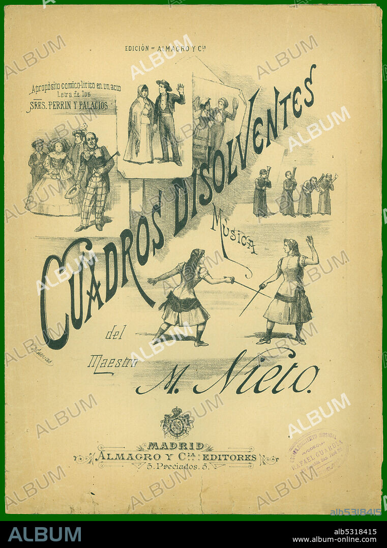 Partitura musical de la zarzuela Cuadros Disolventes, de Manuel Nieto. Año 1905.