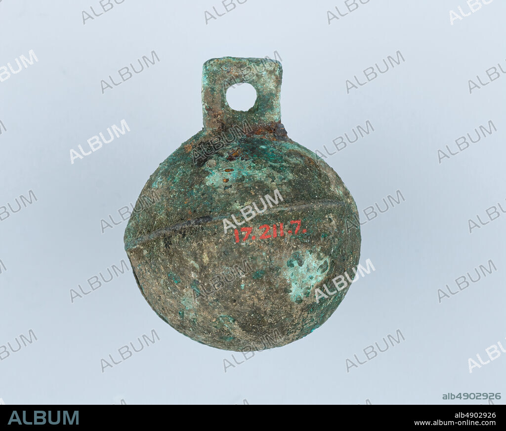 Bells, Probably for a Horse Harness, Japanese, ca. 3rd century, Japanese, Iron, each bell: H. 2 1/4 in. (5.7 cm); Diam. 1 7/8 in. (4.8 cm); 17.211.7: Wt. 3.9 oz. (110.6 g); 17.211.8: Wt. 3.1 oz. (87.9 g), Miscellaneous-Buckles & Ornament.
