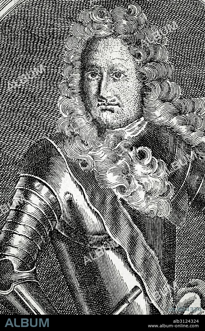 FRANÇOIS DE NEUFVILLE DE VILLEROY, II duque de Villeroy (1644-1730). Mariscal y aristócrata francés asl servicio de Luis XIV durante la Guerra de Succisión Española. Comandante en jefe del ejercito franceŽs en el frente italiano. Retrato. Grabado de Historia Univeral, año 1885.