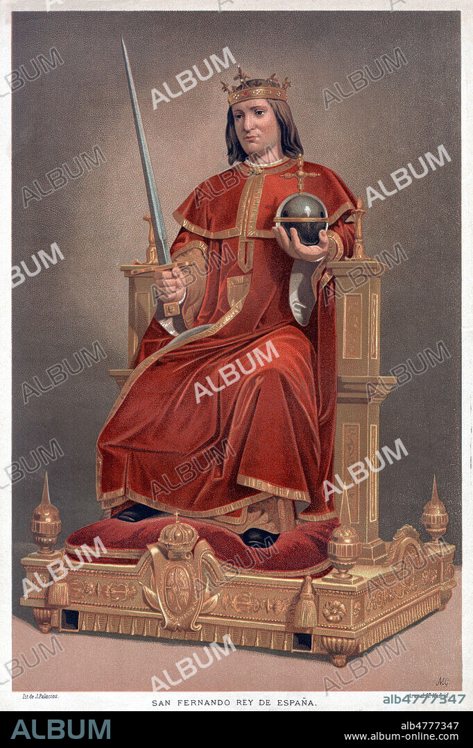 SAINT FERDINAND (1199-1252) roi d'Espagne. Illustration de Juan ALAMINOS pour Historia de Espana vers 1885. Credit : Coll. Jonas/Kharbine-Tapabor.