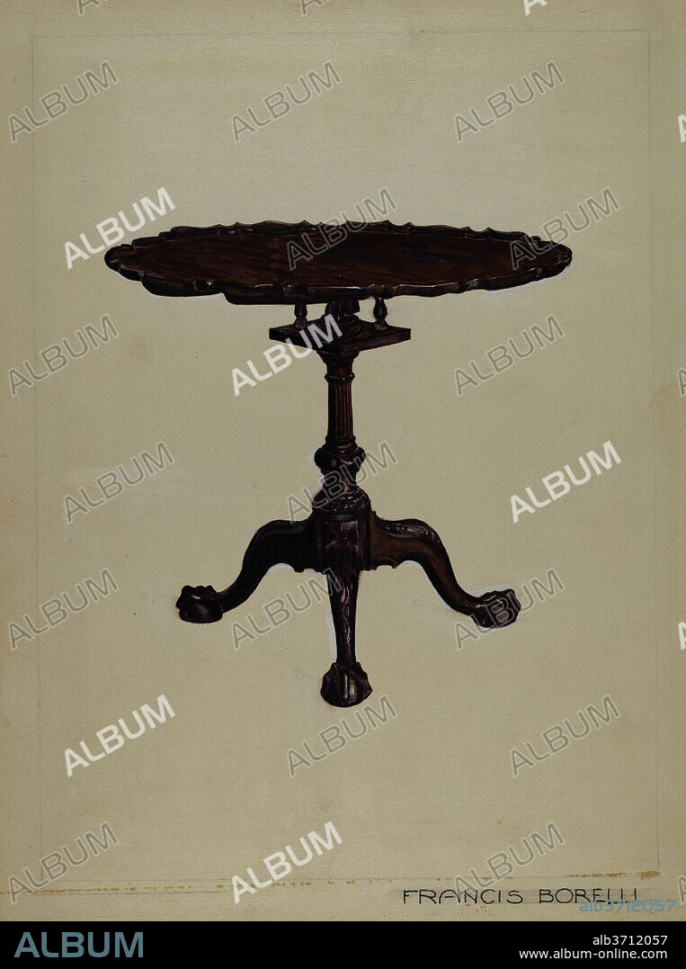 FRANCIS BORELLI. Tilt-top Table. Dated: c. 1936. Dimensions: overall: 29.4 x 22.5 cm (11 9/16 x 8 7/8 in.)  Original IAD Object: 31 3/4"x33 1/4". Medium: watercolor, colored pencil, graphite, and heightening on paperboard.