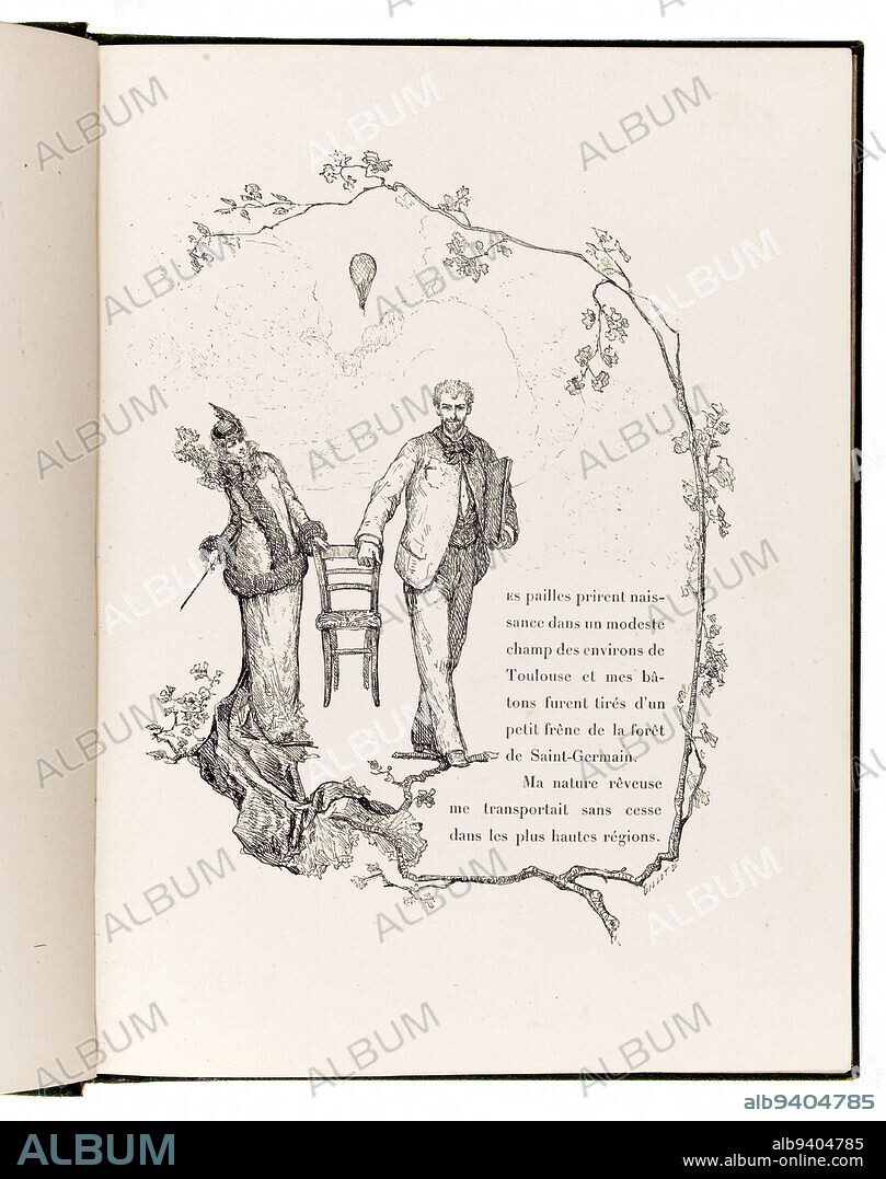 In the clouds. Impressions of a chair, Clairin, Georges Jules Victor, Illustrator, Bernhardt, Sarah, Author of the text represented or reproduced, Chamerot, Printer, Charpentier, Georges, Publisher, In 1878, 4th quarter of the 19th century, Manuscripts, printed matter, binding, Book, Paper, Leather = skin, Gold = gilding, Dimensions - Work: Longueur: 28.5 cm, Width: 21.5 cm, Thickness: 1.8 cm.