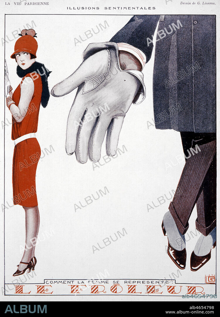 'Illusions sentimentales : comment la femme se represente le froleur'. Illustration de La Vie Parisienne du 24 janvier 1925 realisee par Georges LEONNEC (1881-1940). Credit : Collection KHARBINE-TAPABOR.
