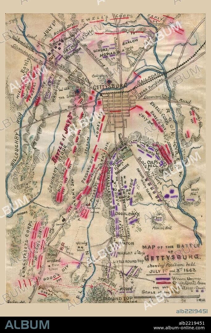 This map shows the disposition of troops on this second day of the battle. The designation "5 p.m." appears slightly to the left of the title. As the fighting began late in the day and continued on well into the evening, this could be interpreted as a depiction of forces going into the second day of the battle.