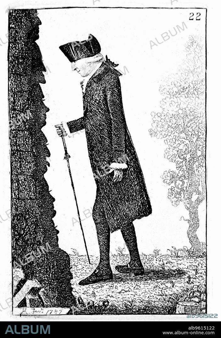 JOHN KAY. Joseph Black, Scottish chemist, 1787. Black (1728-1799), who discovered carbon dioxide and bicarbonates and formulated the theory of 'latent heat', out taking a walk.