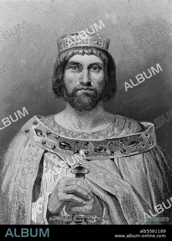 Thierry III, roi de Neustrie et de Bourgogne (673-691) ; 654-692. Portrait. Grav. sur acier, 1845, de J.Étienne Pannier (1802-1869) d#ap. peinture, vers. 1837, de Émile Signol (1804-1892). In : Ch. Gavard, Galeries Historiques de Versailles.