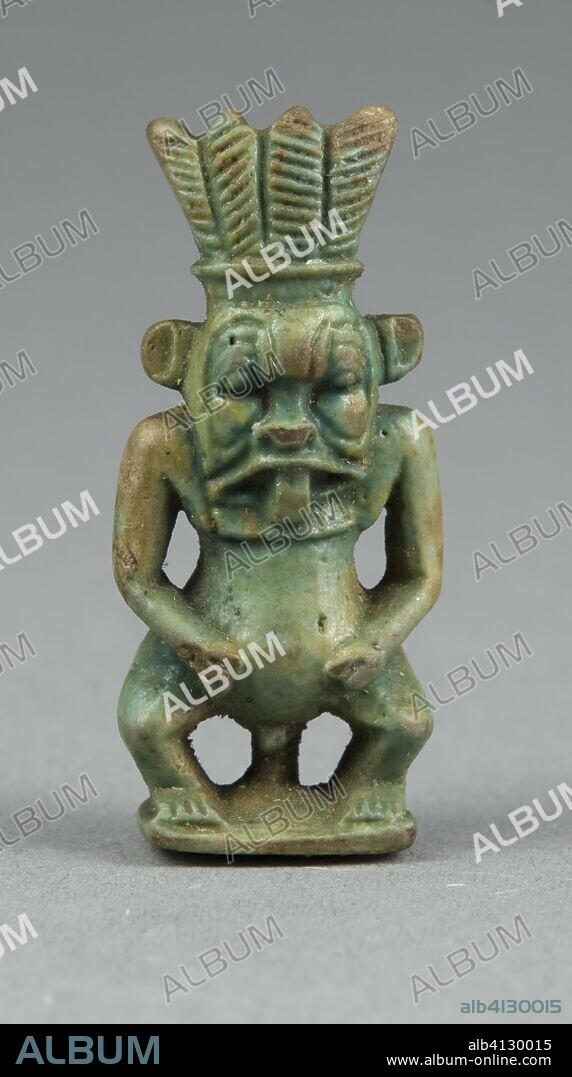 ANCIENT EGYPTIAN. Amulet of the God Bes. Egyptian. Date: 1070 BC-656 BC. Dimensions: 4.1 × 1.9 × 1.3 cm (1 5/8 × 3/4 × 1/2 in.). Faience. Origin: Egypt.