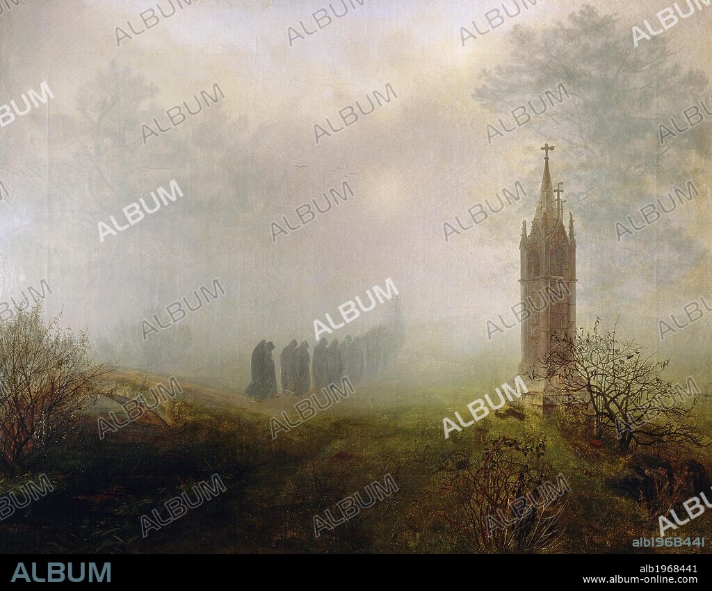 Procession in the fog, 1828, by Ernst Ferdinand Oehme (1797-1855), oil on canvas, 82x106 cm.