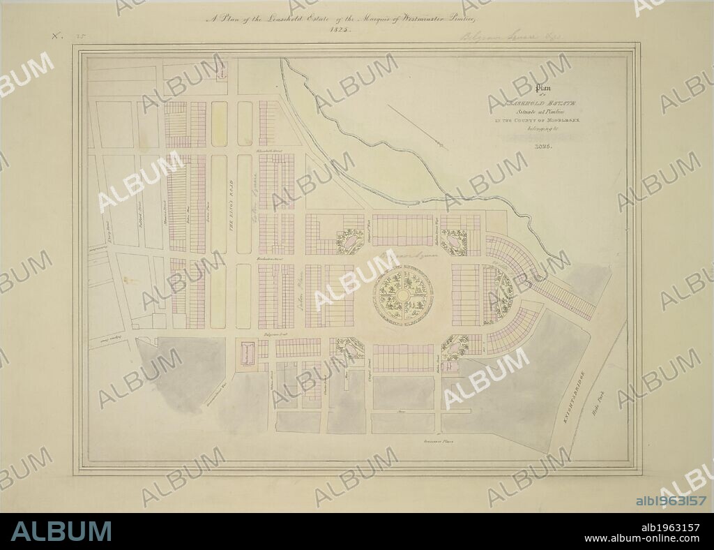 Plan of the leasehold eastate of the Marquis of Westminster, Pimlico 1825  . 1825. Plan of the leasehold eastate of the Marquis of Westminster, Pimlico 1825.  Originally published/produced in 1825. . Source: Maps.Crace.10.25. Language: English.