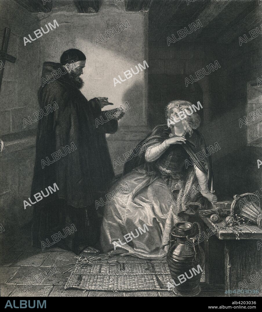 'Juliet in the Cell of Friar Lawrence (Romeo and Juliet)', c1870. From The Works of Shakspere, by Charles Knight. [Virtue & Co., Limited, London, c1870].