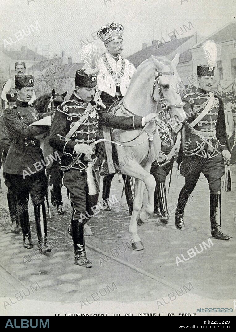 PEDRO I. REY DE SERBIA.1844 -1921. " CORONACION ". GRABADO L ' ILLUSTRATION.