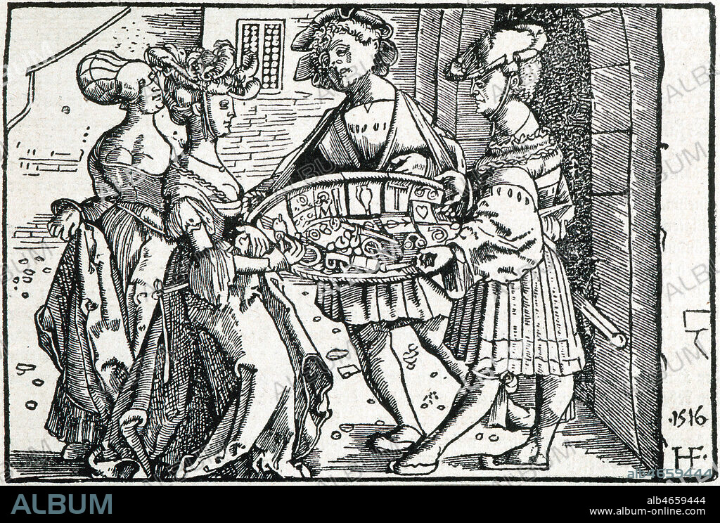 Colporteur. Gravure sur bois anonyme de 1516. 16eme sicle. Credit : Collection KHARBINE-TAPABOR.