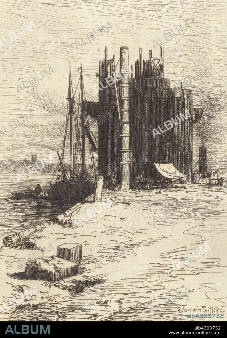 Coal Pockets at New Bedford, Robert Swain Gifford (American, 1840-1905), 1879, ink.
